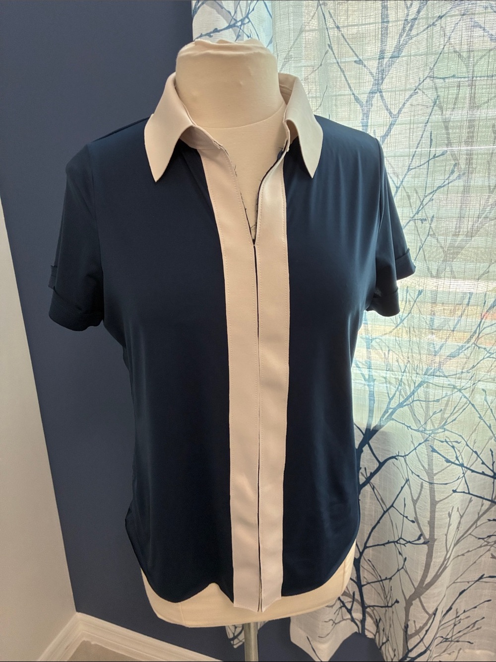 Belyn Key Navy & Ivory Short Sleeve Polo Blouse